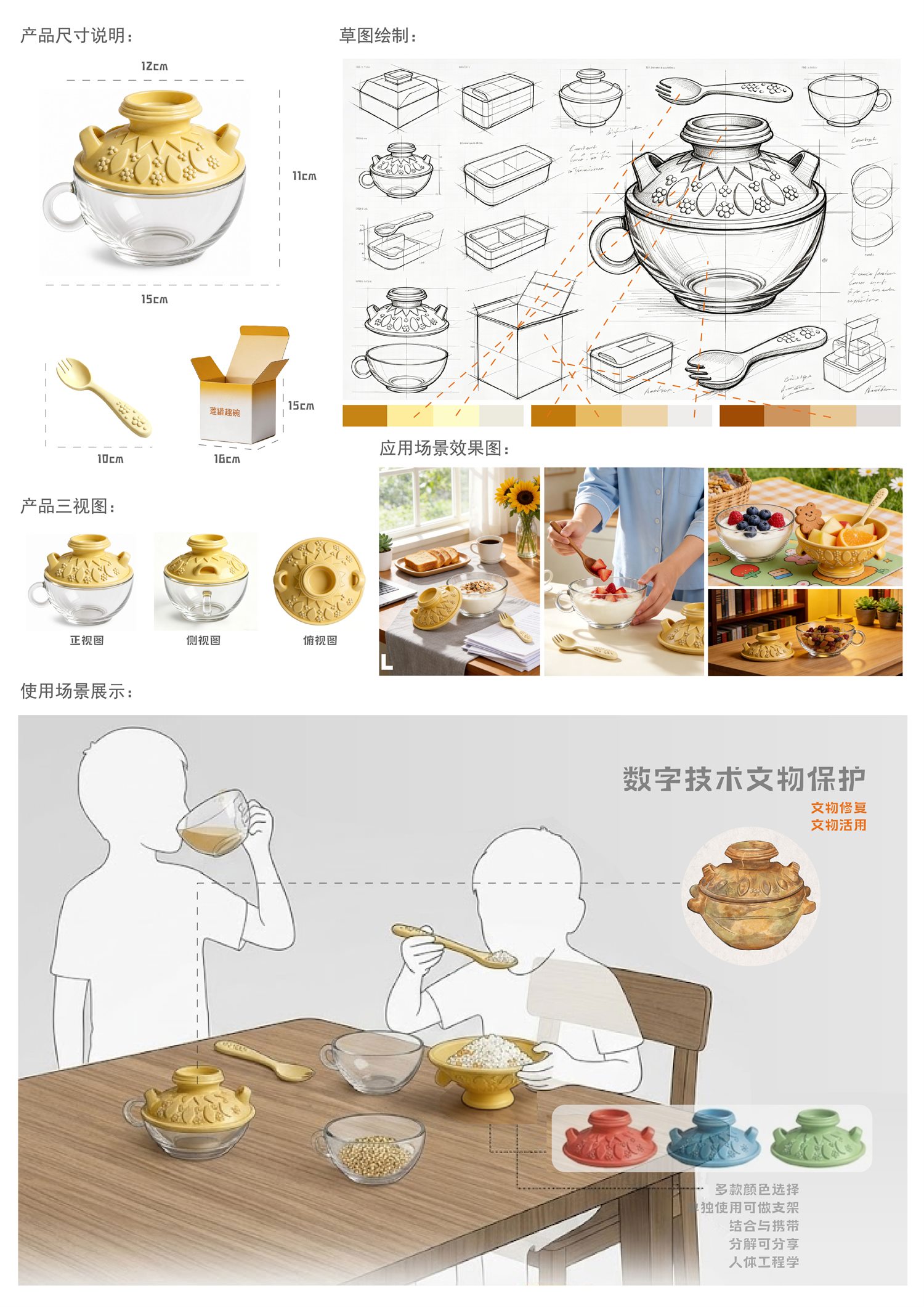 可分可立酸奶碗尺寸、草图和结构设计板